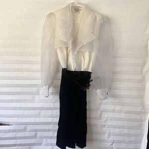 Positively Ellyn Women’s Black & White Belted Dress Size 8 Knee Length Career